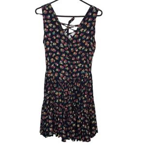 Vintage floral print sleeveless pleated swing dress with laced back size Medium